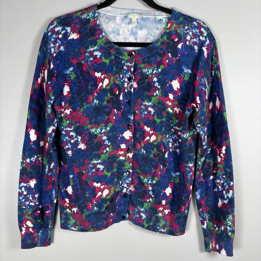 Talbots Women's‎ Medium Floral Design Button Front Long Sleeve Cardigan Sweater